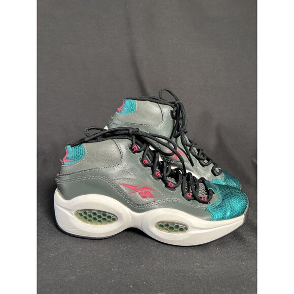 Reebok Question Mid Leather Iverson Gray/Teal/Pink Basketball M41519 Size 7 main image 10